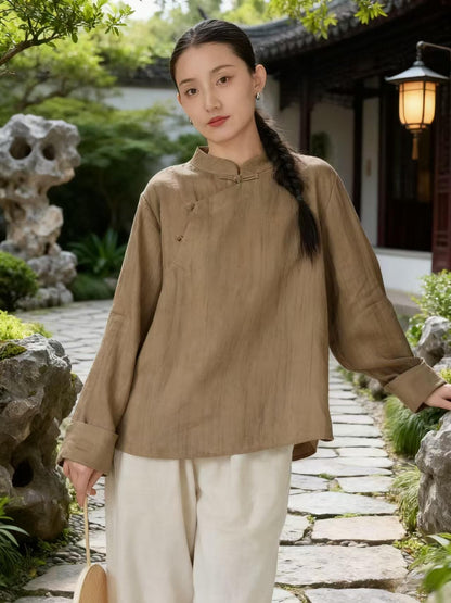 Women's Vintage Chinese Style Blouse – Linen High Collar