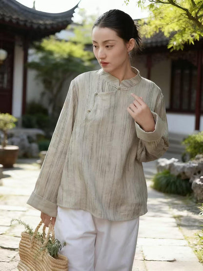 Women's Vintage Chinese Style Blouse – Linen High Collar – additional product view