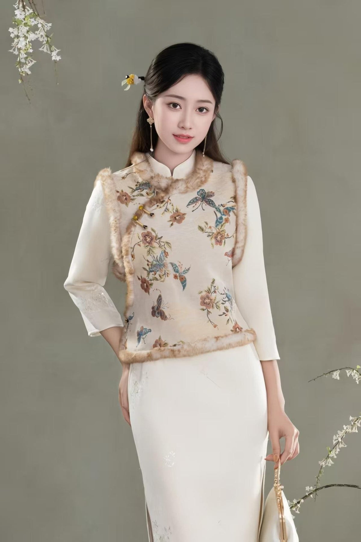 Floral Embroidered Vintage Jacquard Chinese Style Vest
