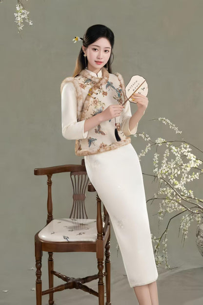Floral Embroidered Vintage Jacquard Chinese Style Vest – additional product view
