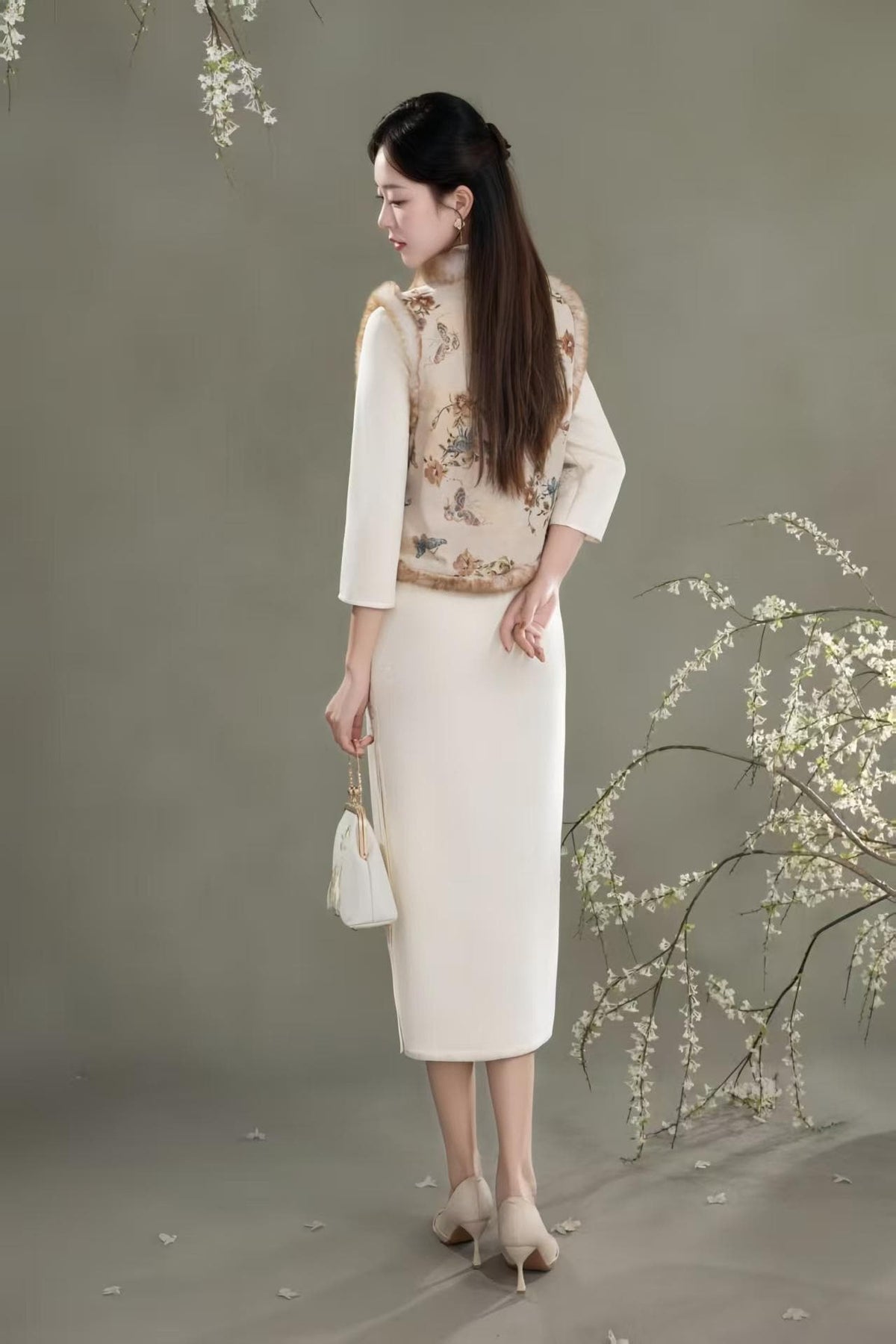 Floral Embroidered Vintage Jacquard Chinese Style Vest – additional product view
