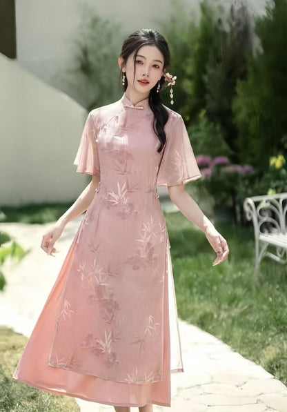 Women's Blue Floral Qipao Cheongsam Dress – Bamboo – additional product view