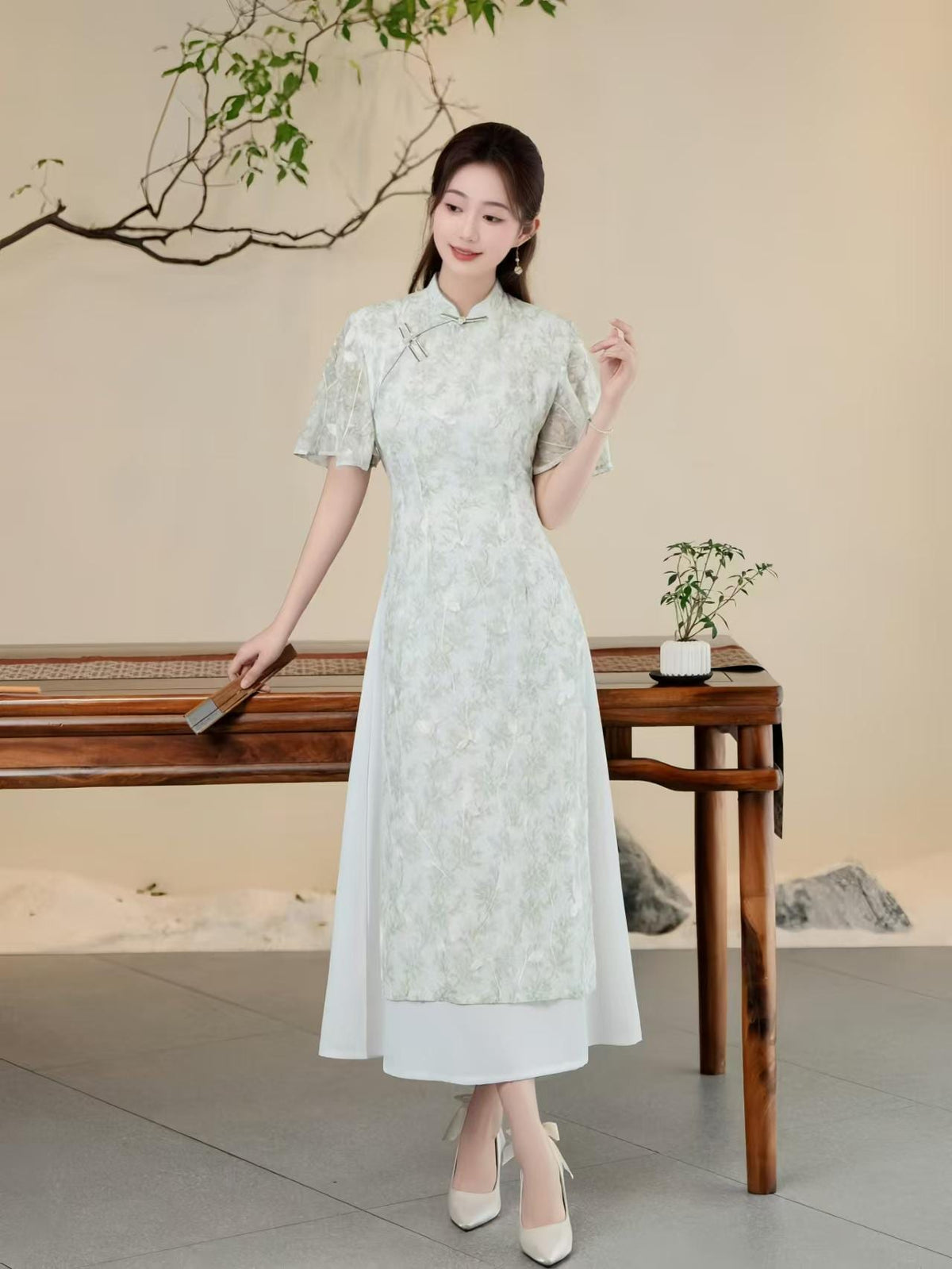 Women's White Floral Qipao Cheongsam Dress