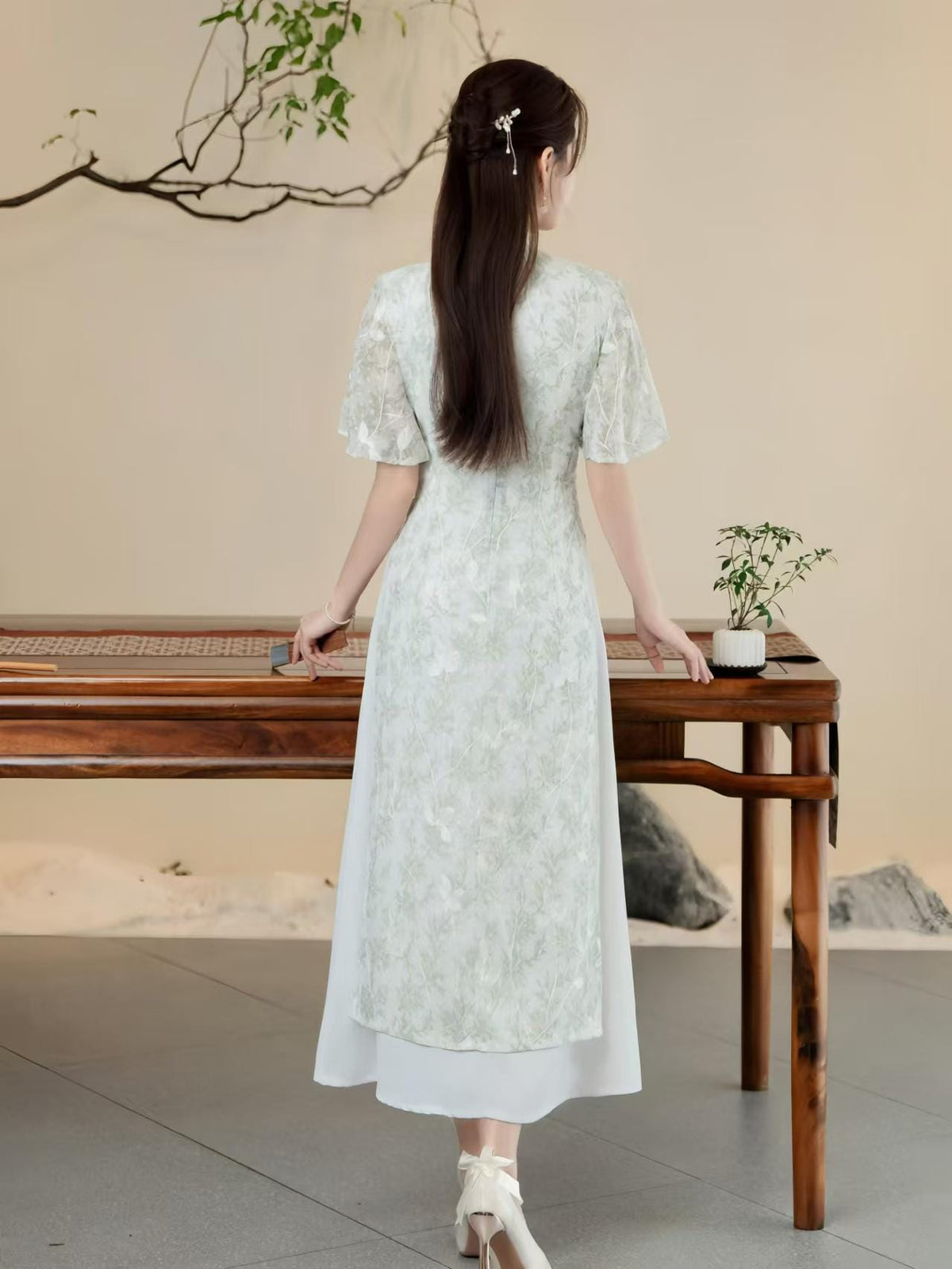 Women's White Floral Qipao Cheongsam Dress – additional product view