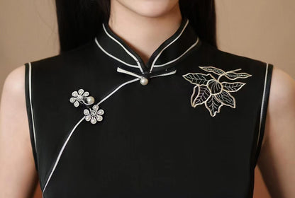 Women's Black Floral Qipao Cheongsam Dress – Acetate – additional product view