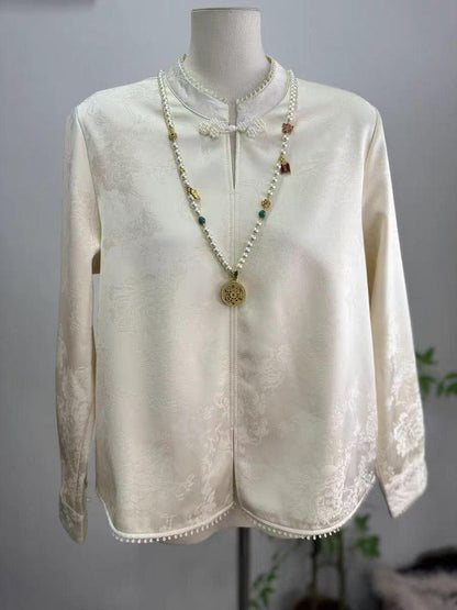 Women's Jacquard Silk Chinese Style Blouse – Long Sleeve Winter – additional product view