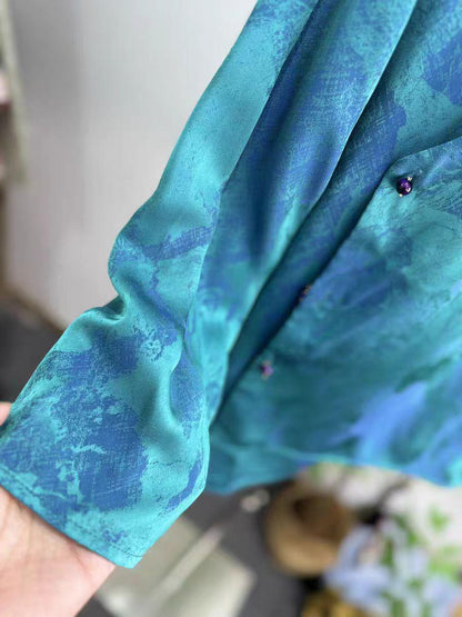 Women's Blue Floral Silk Chinese Style Blouse – additional product view