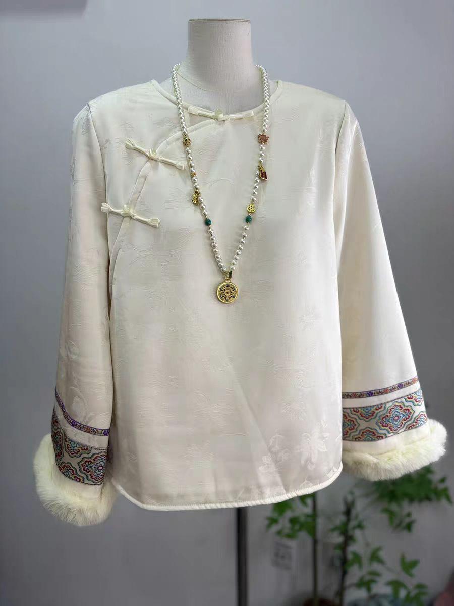Women's Black Jacquard Silk Chinese Style Blouse – additional product view