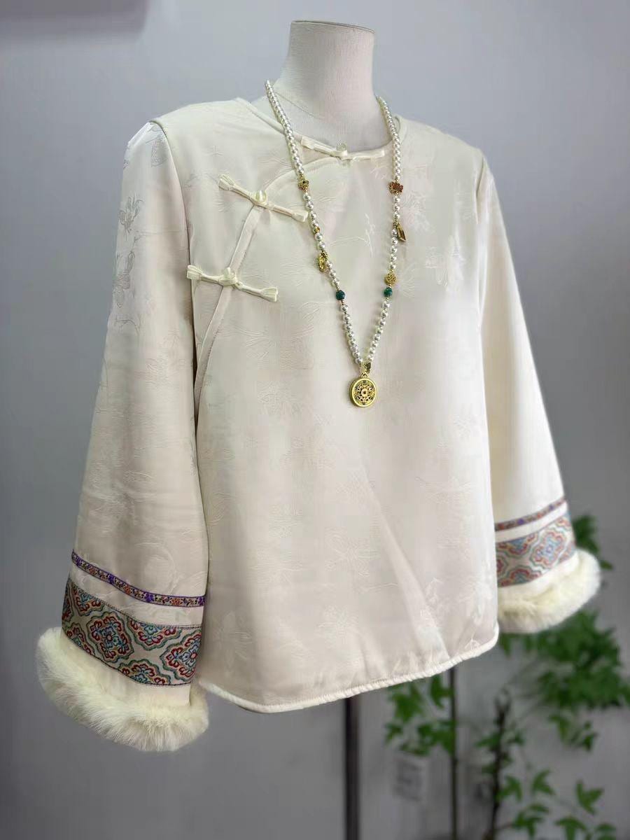 Women's Black Jacquard Silk Chinese Style Blouse – additional product view