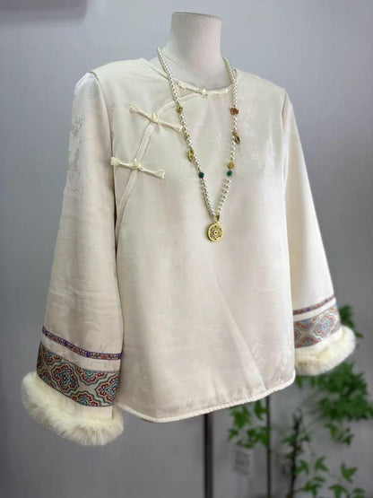 Women's Black Jacquard Silk Chinese Style Blouse – additional product view
