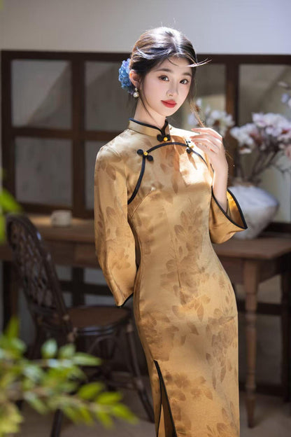 Women's Gold Vintage Velvet Qipao Cheongsam Dress – additional product view