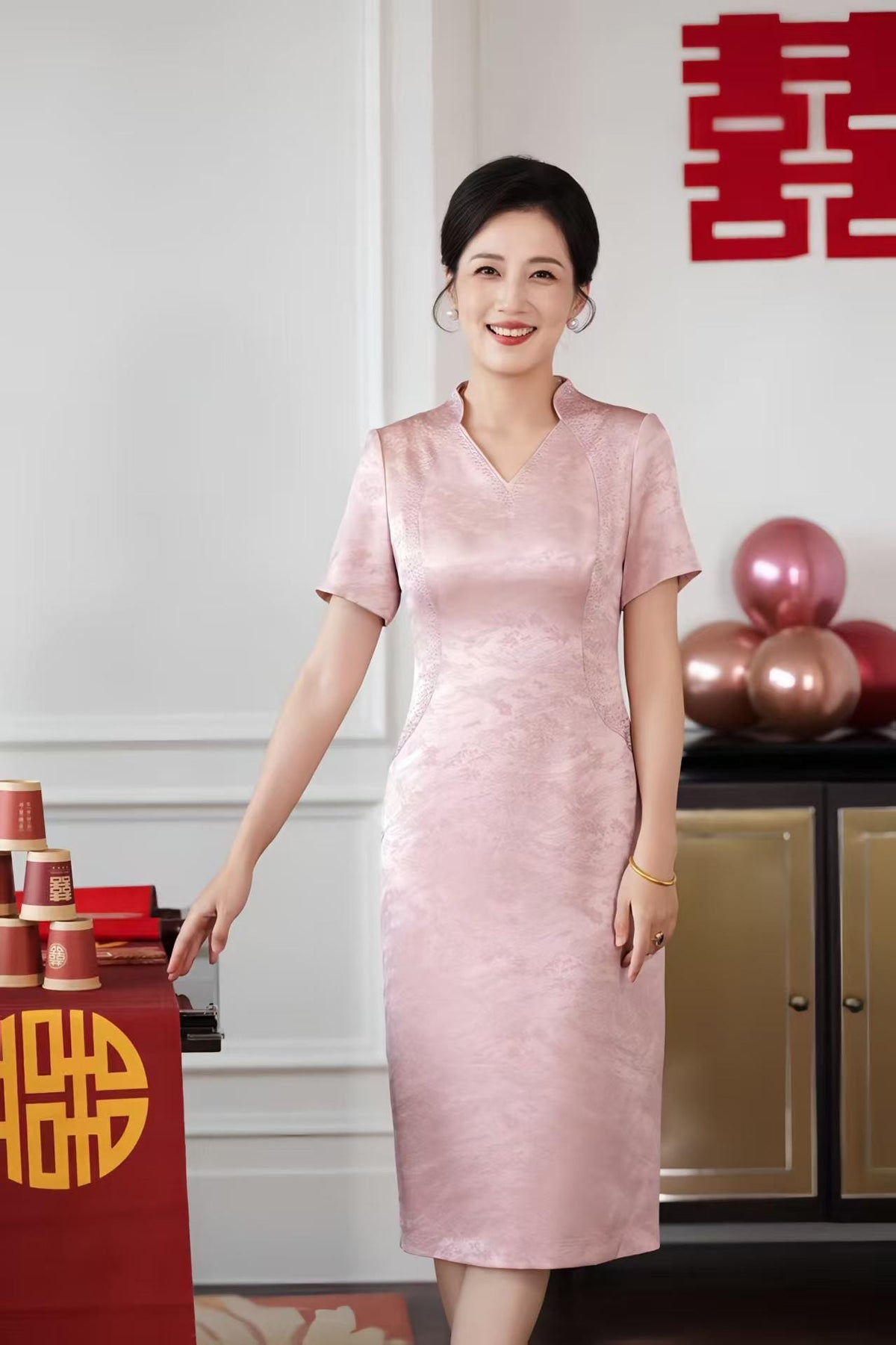 Women's Jacquard Qipao Cheongsam Dress – Short Sleeve