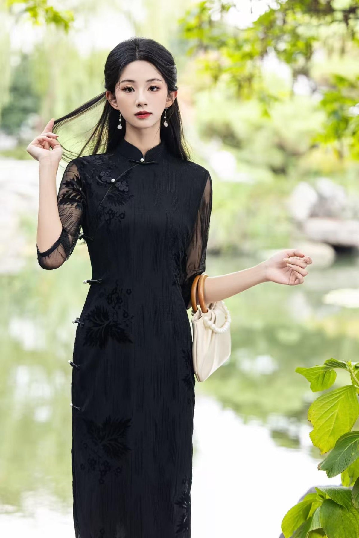 Women's Floral Velvet Qipao Cheongsam Dress – additional product view