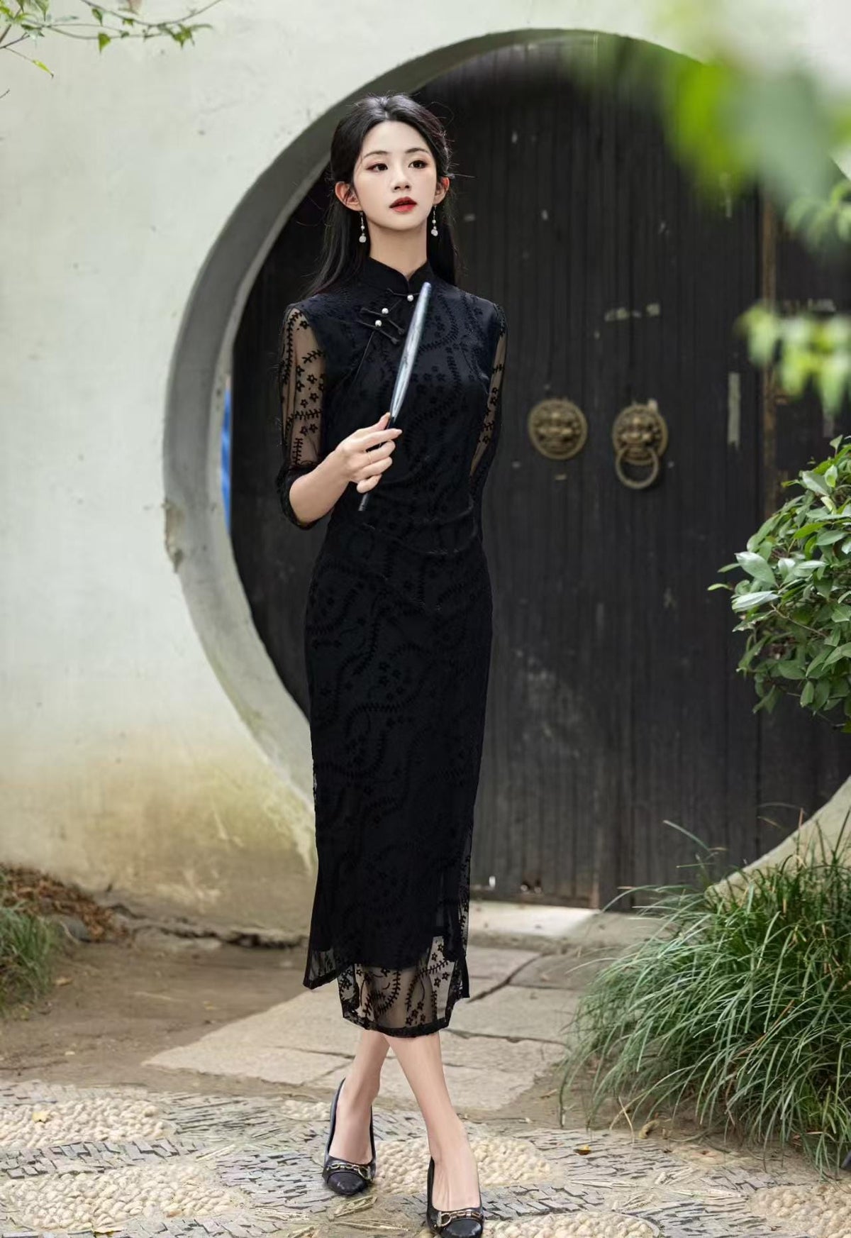 Women's Floral Velvet Qipao Cheongsam Dress – additional product view
