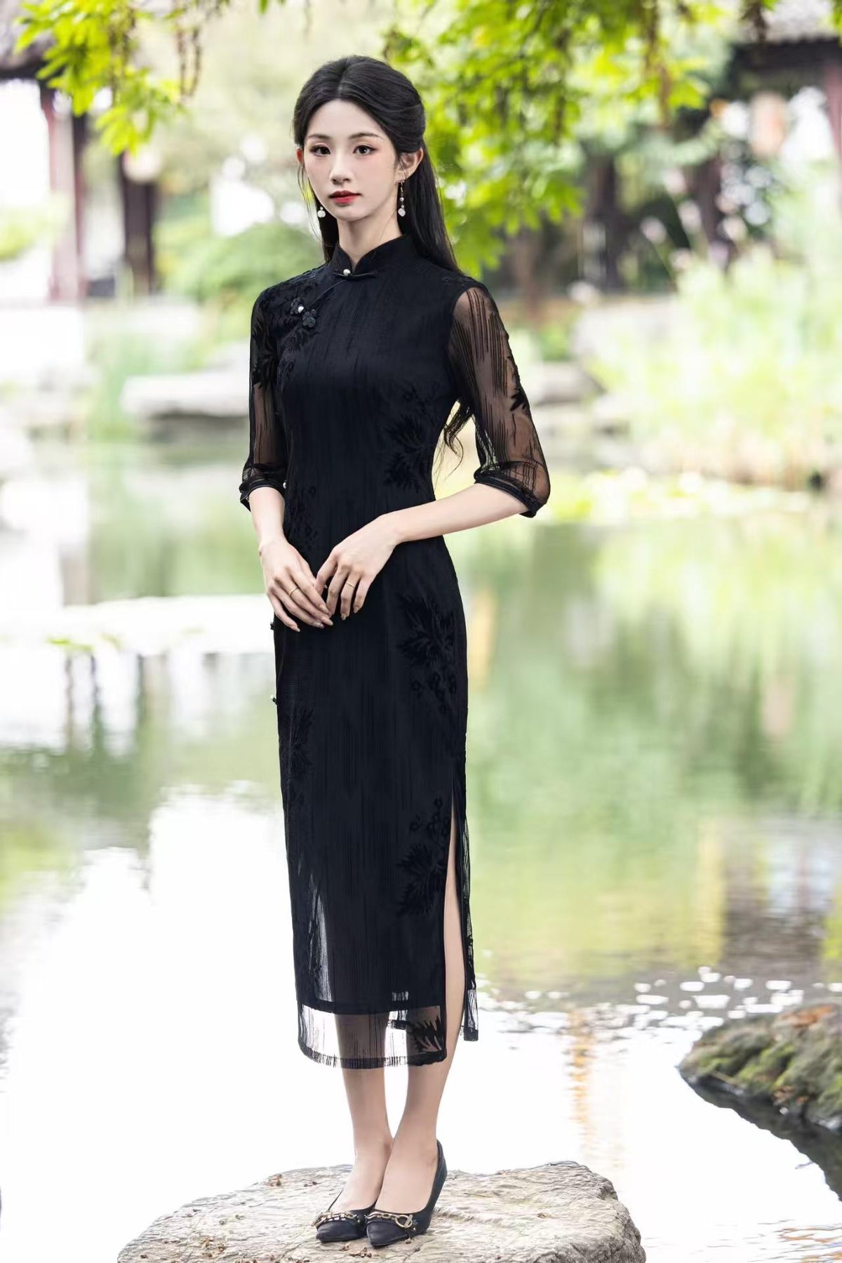 Women's Floral Velvet Qipao Cheongsam Dress – additional product view