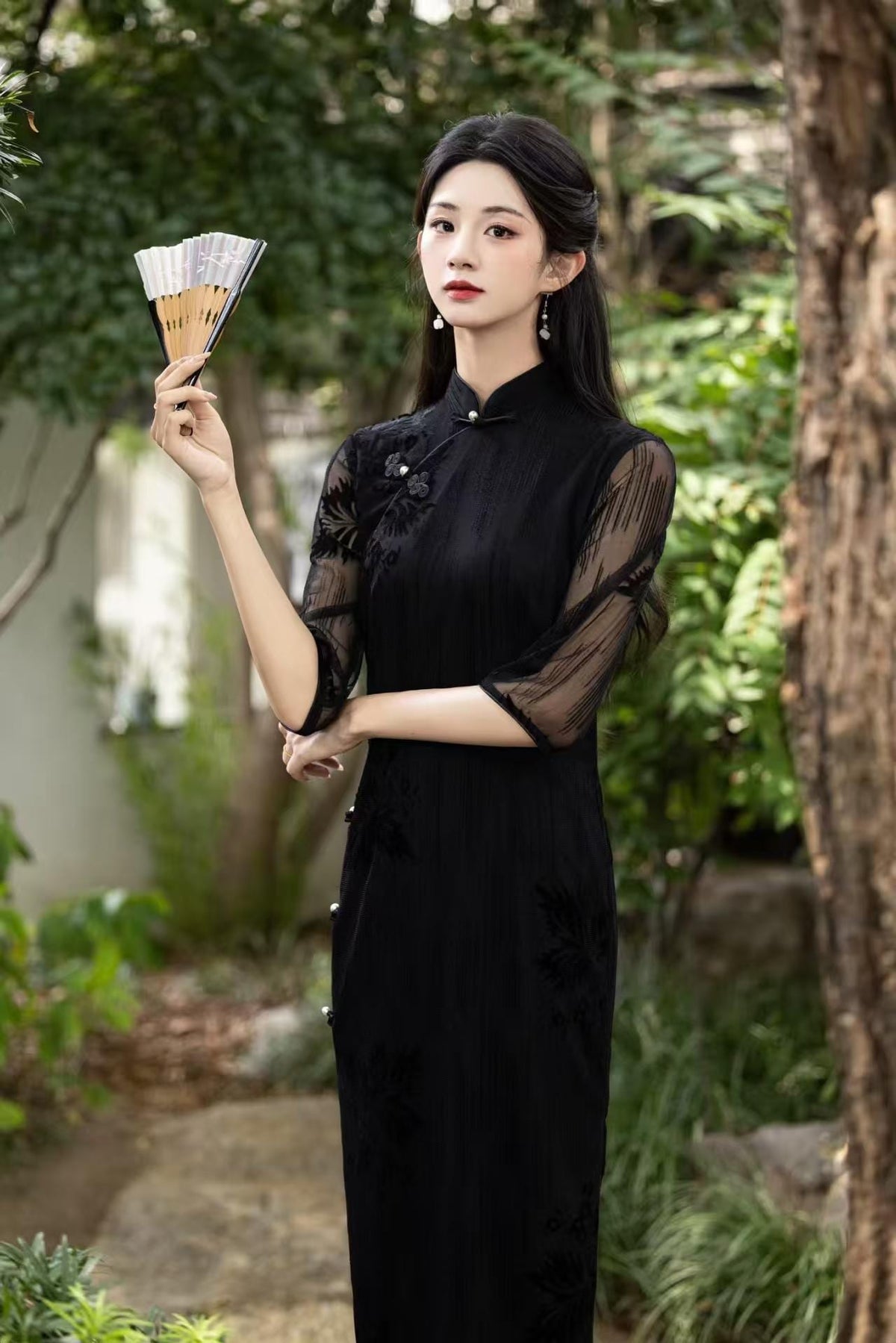 Women's Floral Velvet Qipao Cheongsam Dress – additional product view