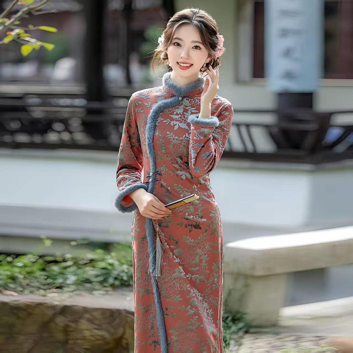 Women's Elegant Velvet Qipao Cheongsam Dress – Short Winter – additional product view