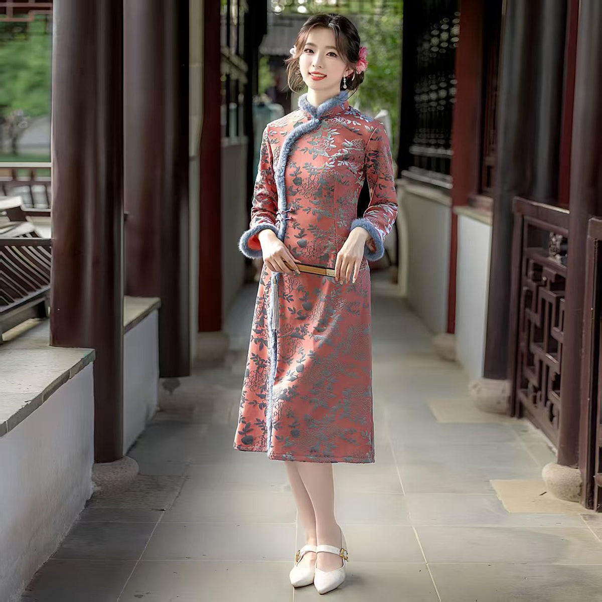 Women's Elegant Velvet Qipao Cheongsam Dress – Short Winter
