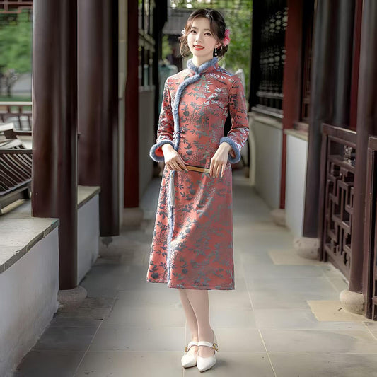 Women's Elegant Velvet Qipao Cheongsam Dress – Short Winter