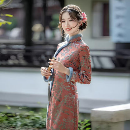 Women's Elegant Velvet Qipao Cheongsam Dress – Short Winter – additional product view
