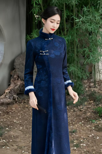 Women's Jacquard Qipao Cheongsam Dress – Winter – additional product view