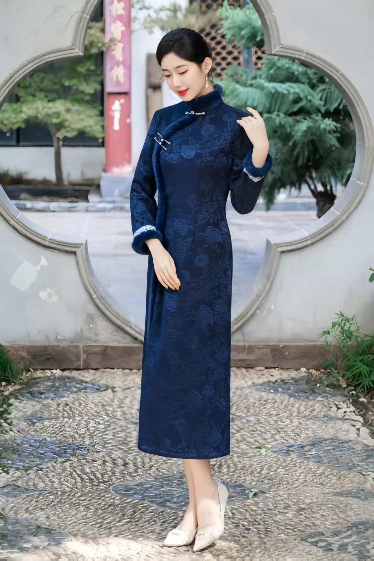Women's Jacquard Qipao Cheongsam Dress – Winter – additional product view