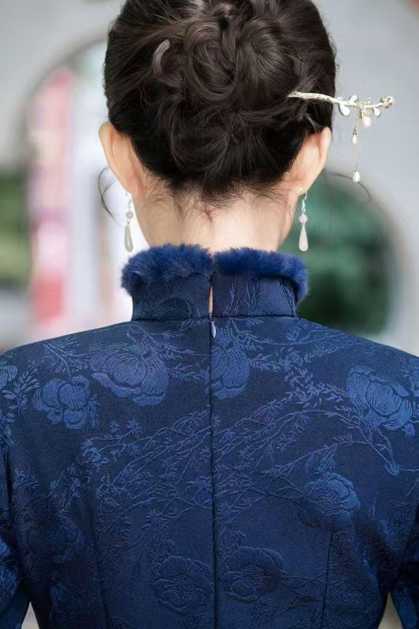 Women's Jacquard Qipao Cheongsam Dress – Winter – additional product view