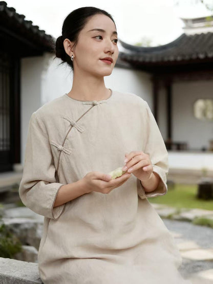 Women's Vintage Qipao Cheongsam Dress – Linen Relaxed Fit – additional product view