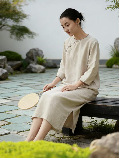 Women's Vintage Qipao Cheongsam Dress – Linen Relaxed Fit