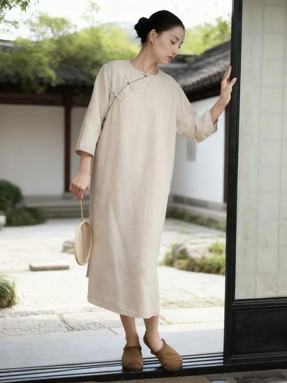 Women's Vintage Qipao Cheongsam Dress – Linen Relaxed Fit – additional product view