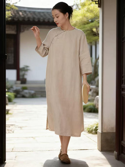 Women's Vintage Qipao Cheongsam Dress – Linen Relaxed Fit – additional product view
