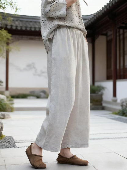 Vintage Linen Chinese Style Wide-Leg Pants – additional product view