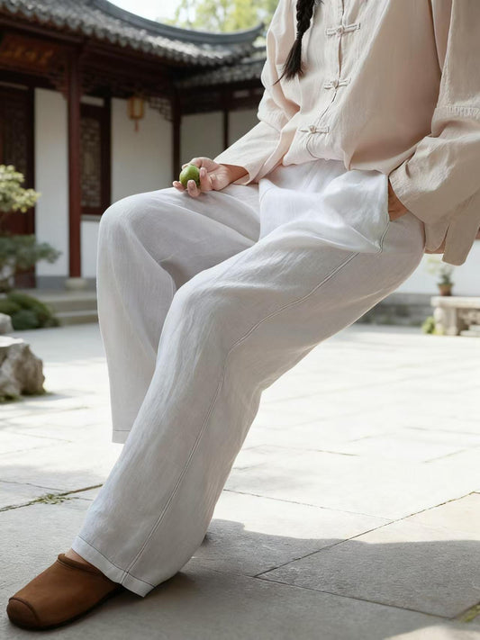 Vintage Linen Chinese Style Wide-Leg Pants