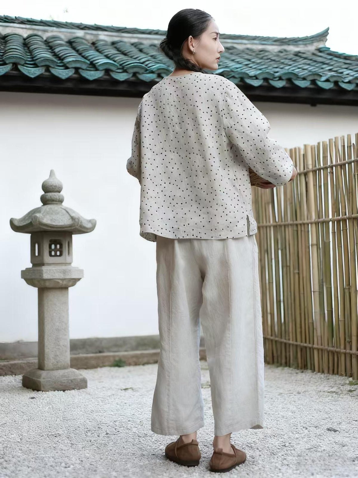 Vintage Linen Chinese Style Wide-Leg Pants – additional product view