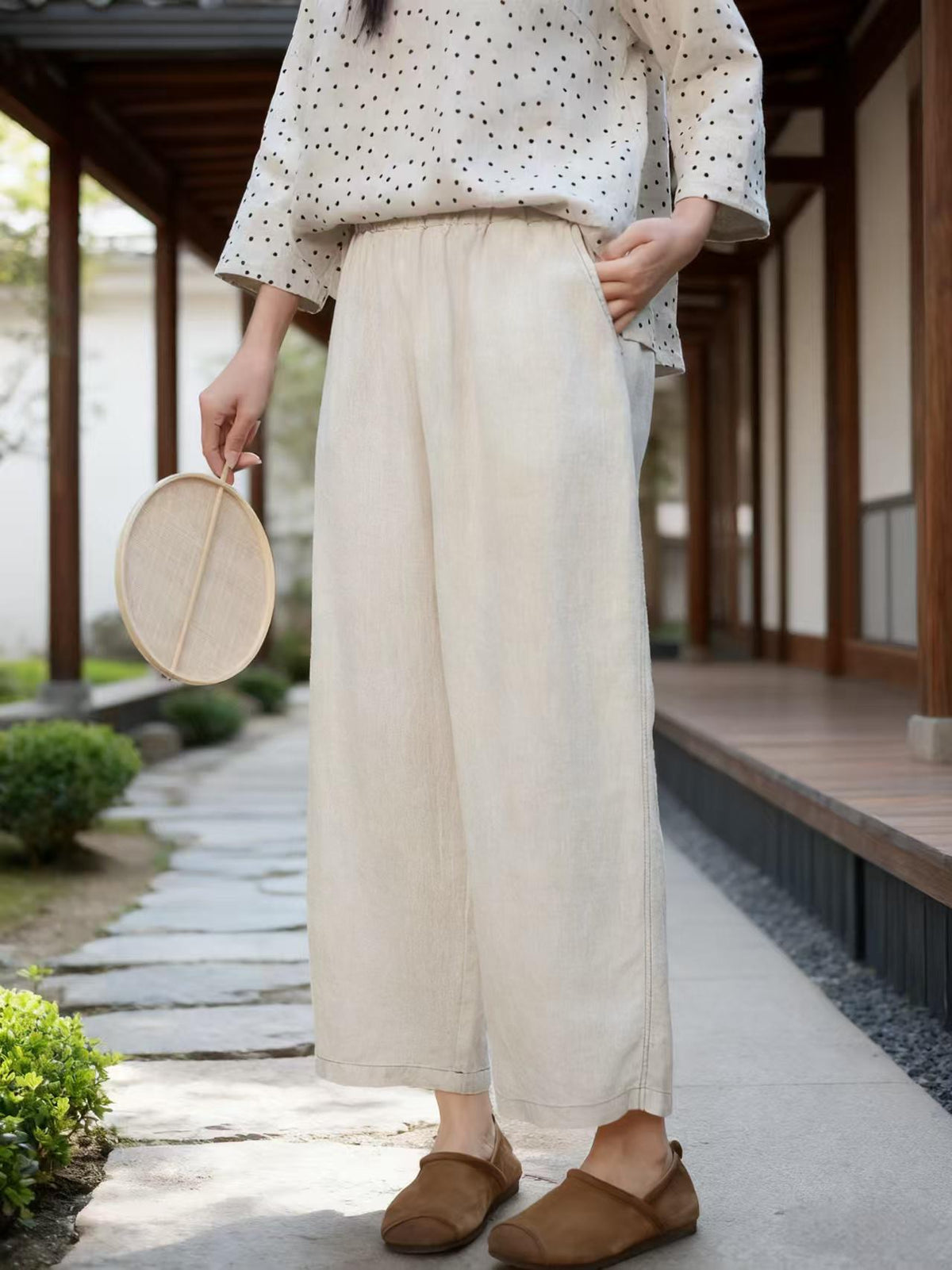 Vintage Linen Chinese Style Wide-Leg Pants – additional product view