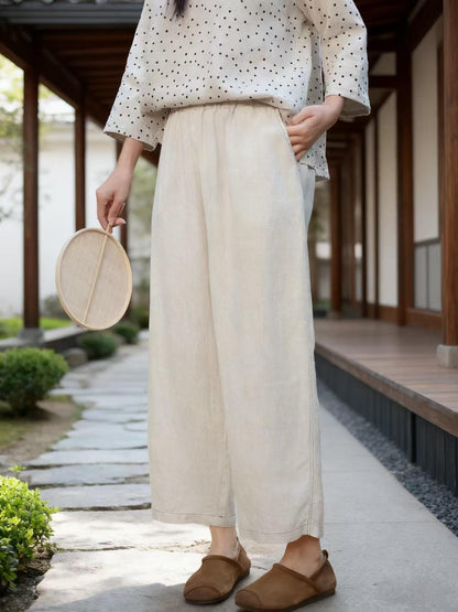 Vintage Linen Chinese Style Wide-Leg Pants – additional product view