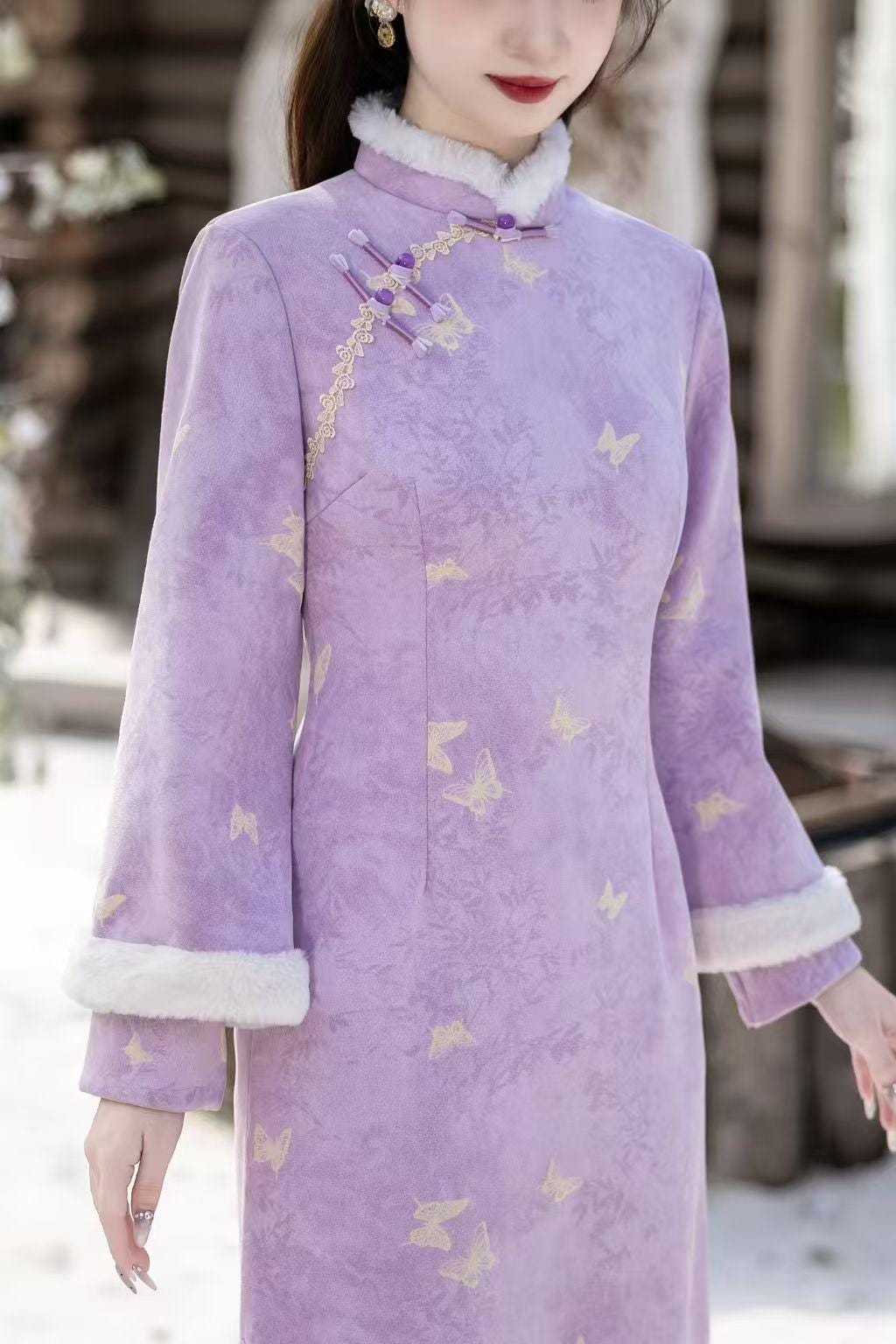 Women's Elegant Velvet Qipao Cheongsam Dress – Winter – additional product view