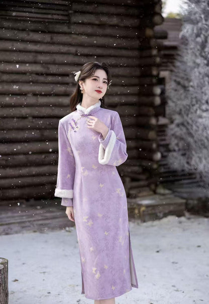 Women's Elegant Velvet Qipao Cheongsam Dress – Winter – additional product view