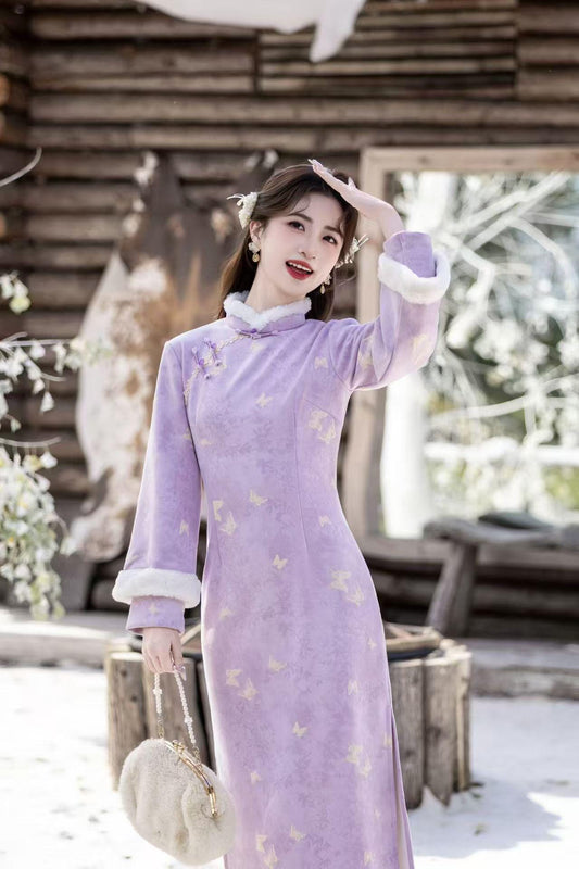 Women's Elegant Velvet Qipao Cheongsam Dress – Winter