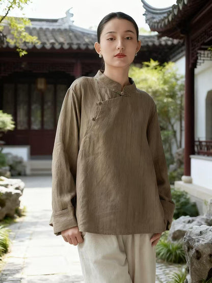 Women's Vintage Chinese Style Blouse – Linen High Collar – additional product view