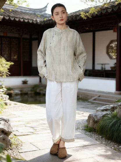 Women's Vintage Chinese Style Blouse – Linen High Collar – additional product view