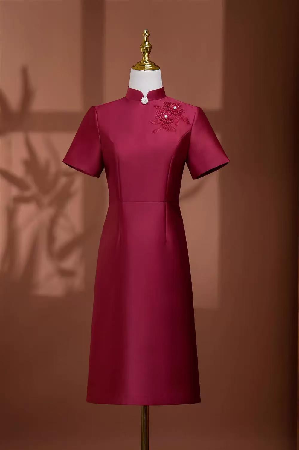 Women's Red Floral Qipao Cheongsam Dress – Linen – additional product view