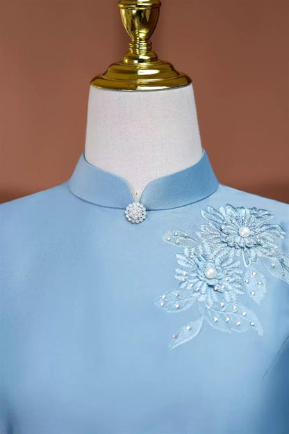 Women's Red Floral Qipao Cheongsam Dress – Linen – additional product view