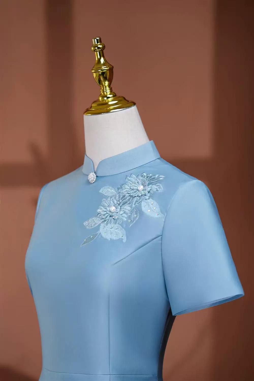 Women's Red Floral Qipao Cheongsam Dress – Linen – additional product view