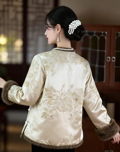 Women's Floral Silk Chinese Tang Jacket – Long Sleeve – additional product view