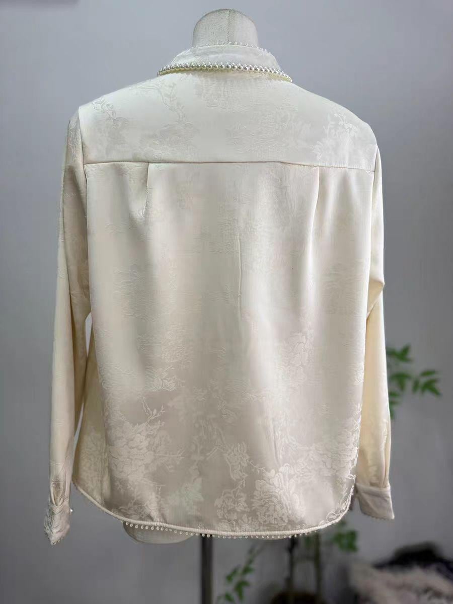 Women's Jacquard Silk Chinese Style Blouse – Long Sleeve Winter – additional product view