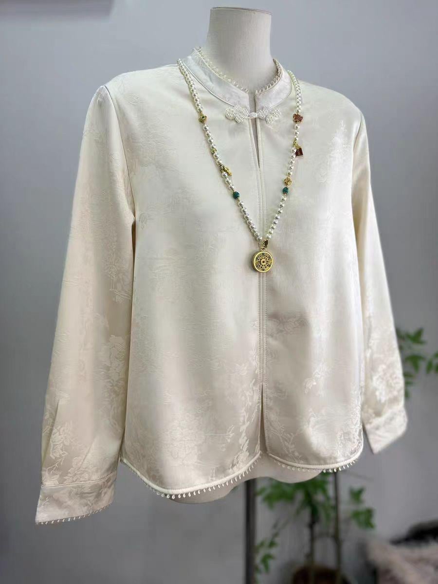 Women's Jacquard Silk Chinese Style Blouse – Long Sleeve Winter – additional product view