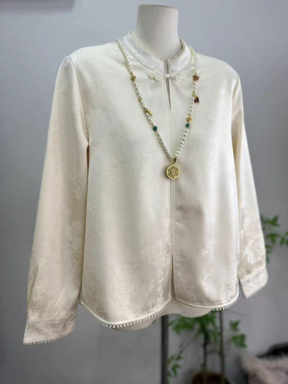 Women's Jacquard Silk Chinese Style Blouse – Long Sleeve Winter – additional product view
