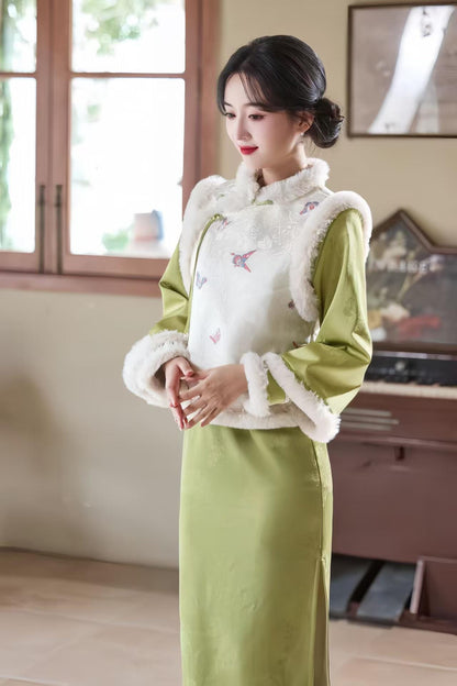 Women's Green Embroidered Qipao Cheongsam Dress – additional product view