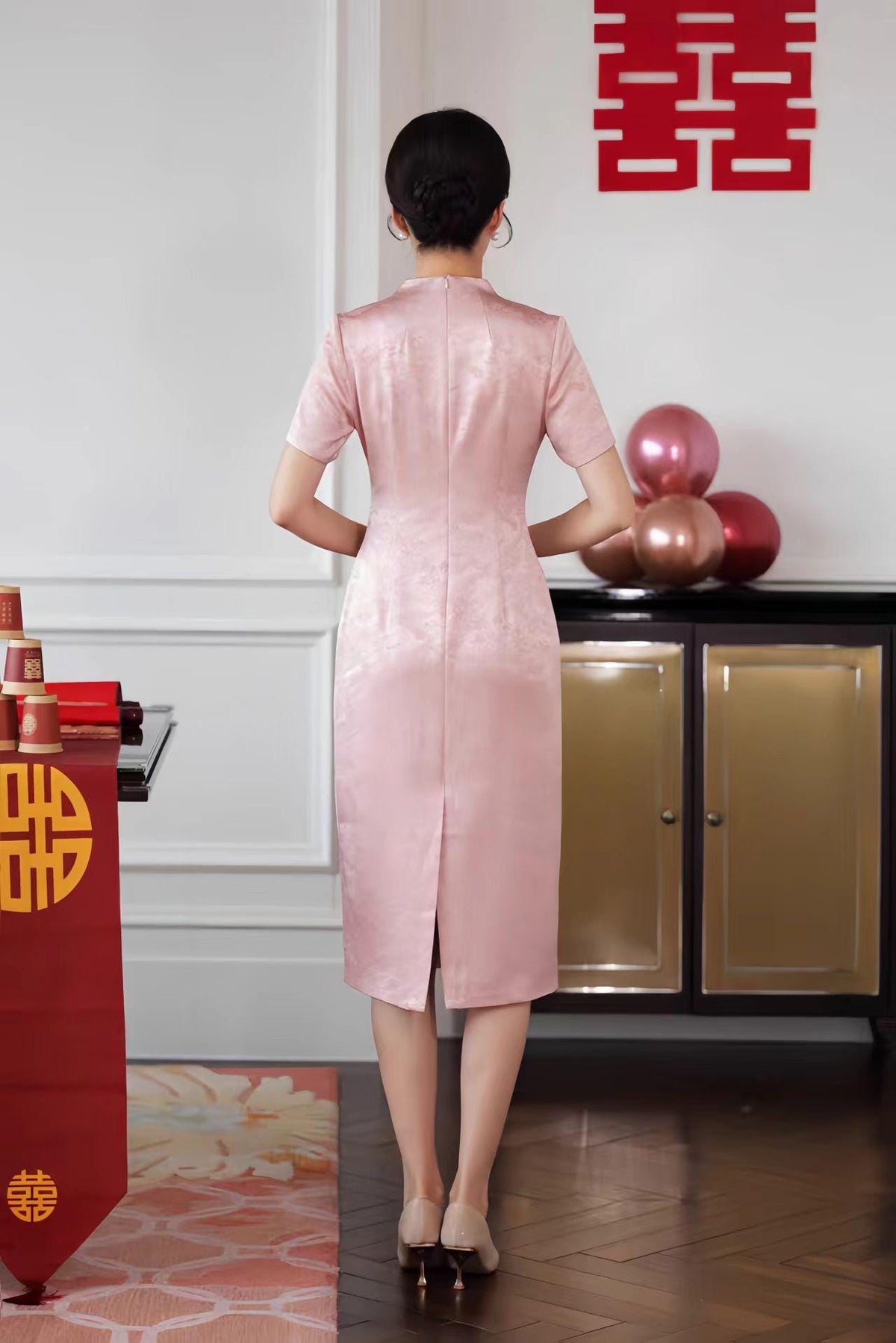 Women's Jacquard Qipao Cheongsam Dress – Short Sleeve – additional product view